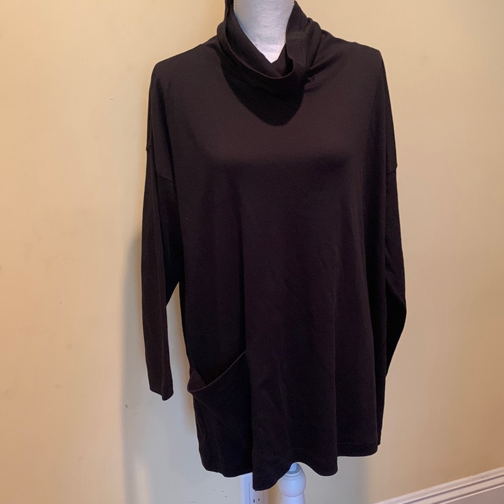 Eskandar Black Monks Top Cowl Neck Prima Cotton Lagenlook Oversized Soft O/S